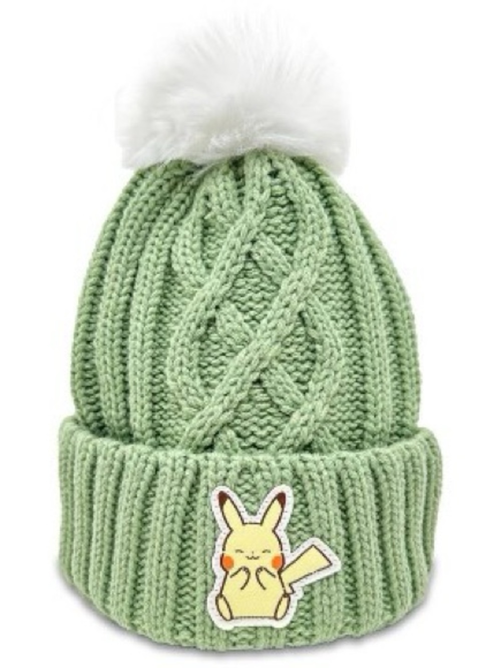 Pokemon | Sage Green Knit Hat with Pom - Green Electric Type | One Size